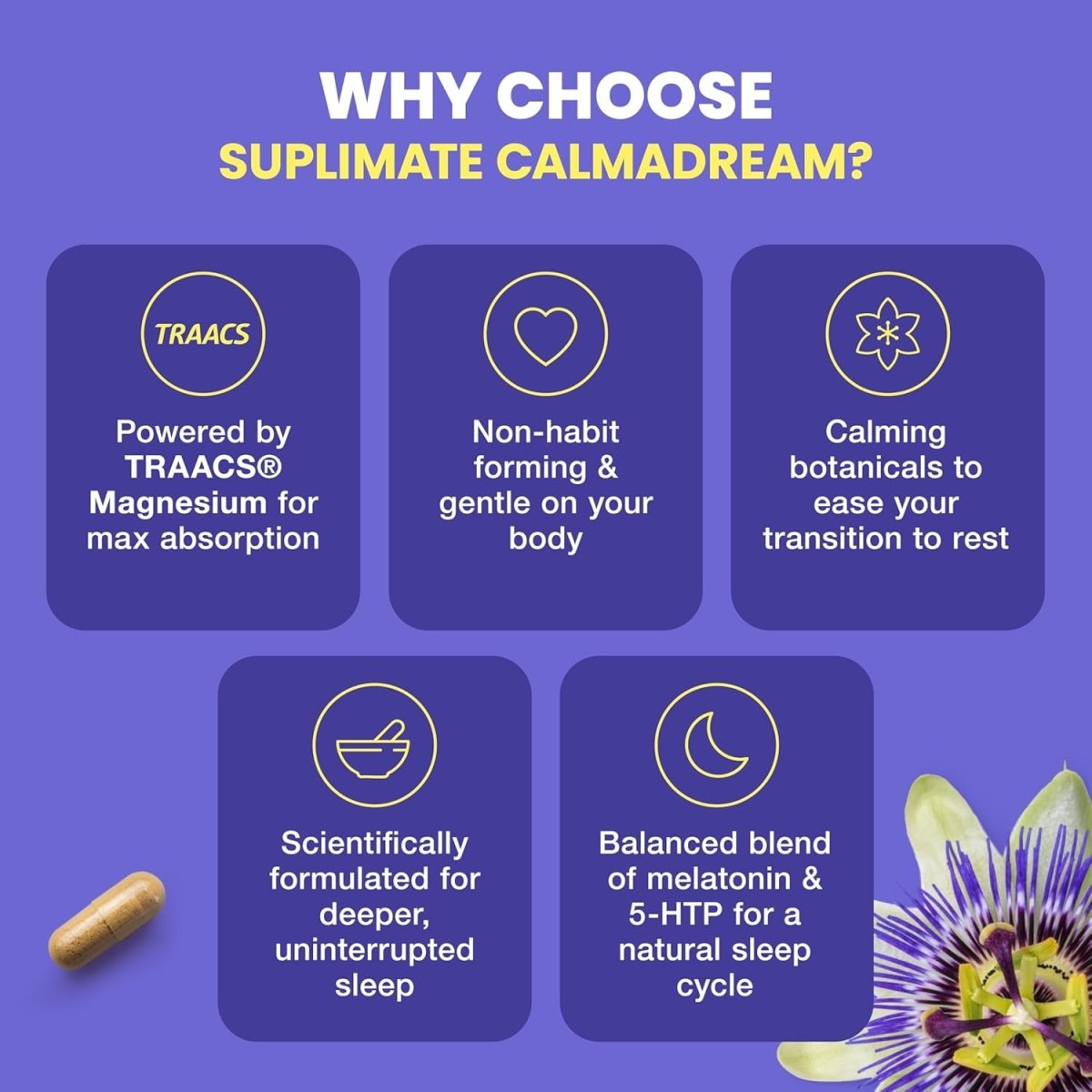Calmadream Natural Sleep Aid With Melatonin & Magnesium, Ashwagandha 60 Capsules - Suppviv