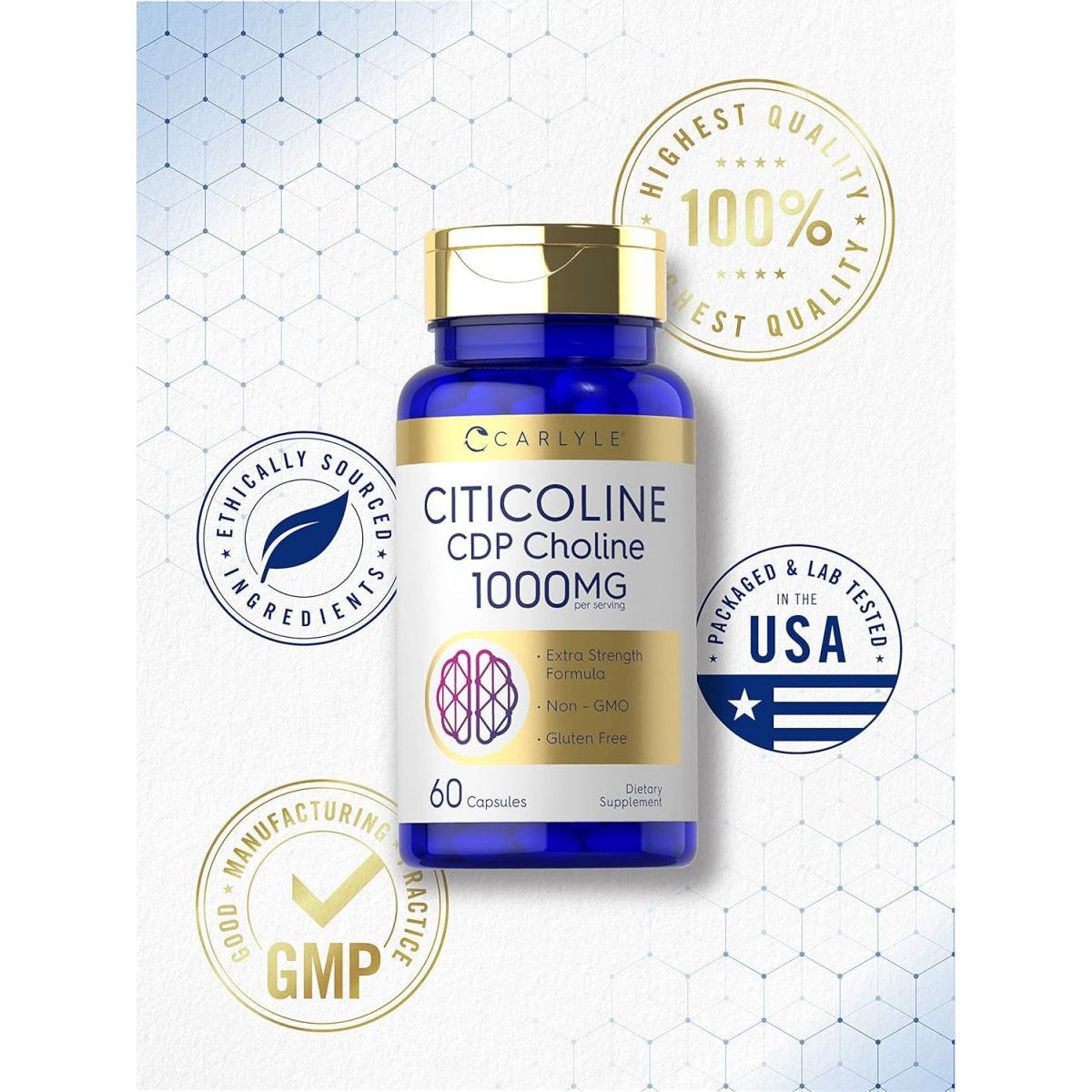 Carlyle Citicoline CDP Choline 1000Mg | 60 Capsules | Extra Strength Formula - Suppviv