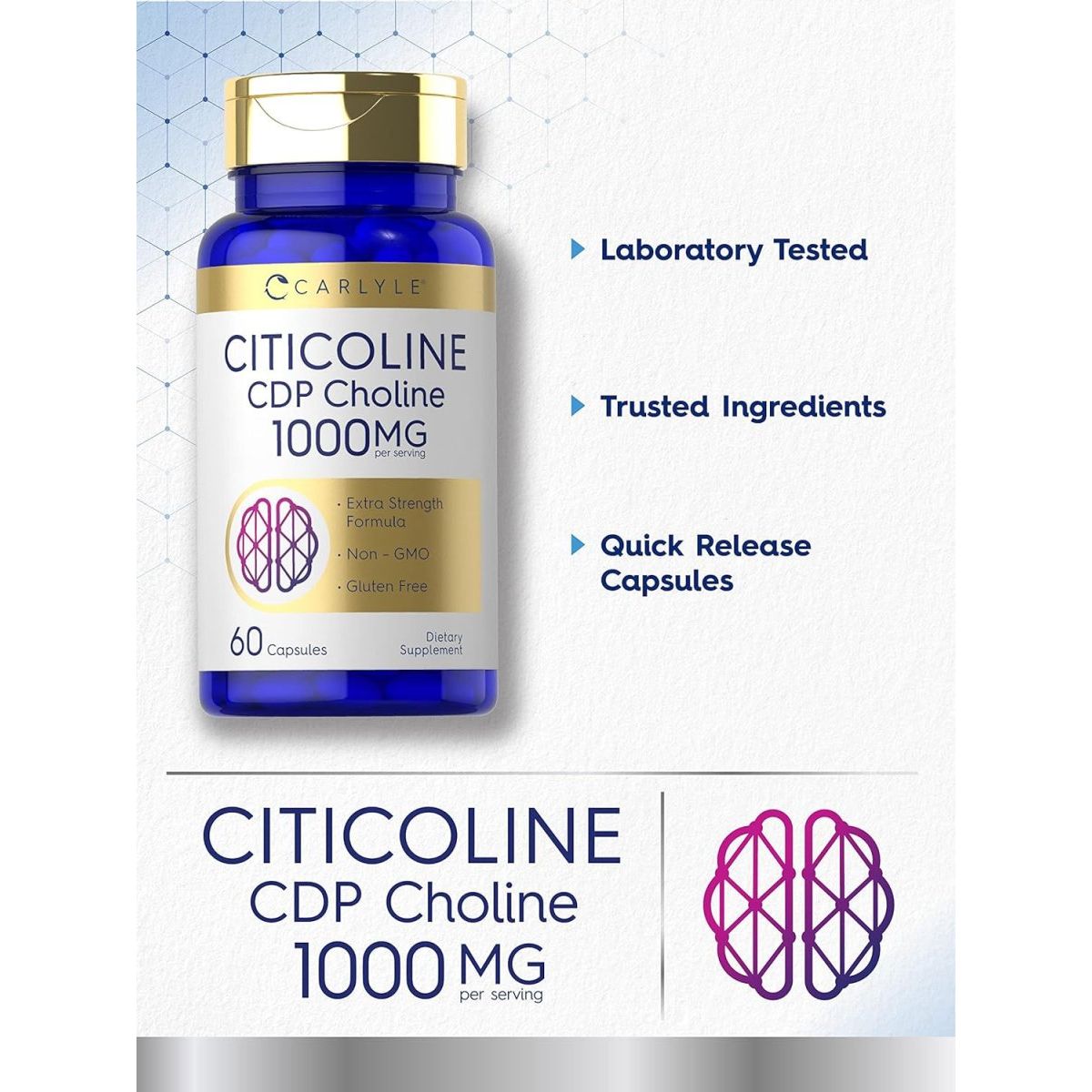 Carlyle Citicoline CDP Choline 1000Mg | 60 Capsules | Extra Strength Formula - Suppviv