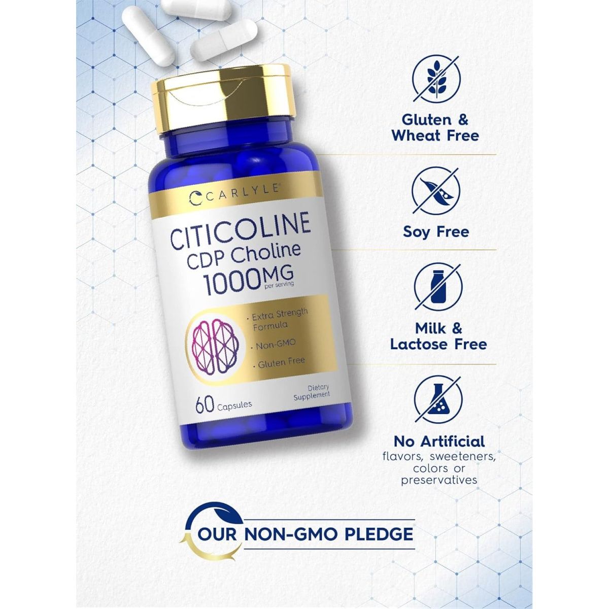Carlyle Citicoline CDP Choline 1000Mg | 60 Capsules | Extra Strength Formula - Suppviv