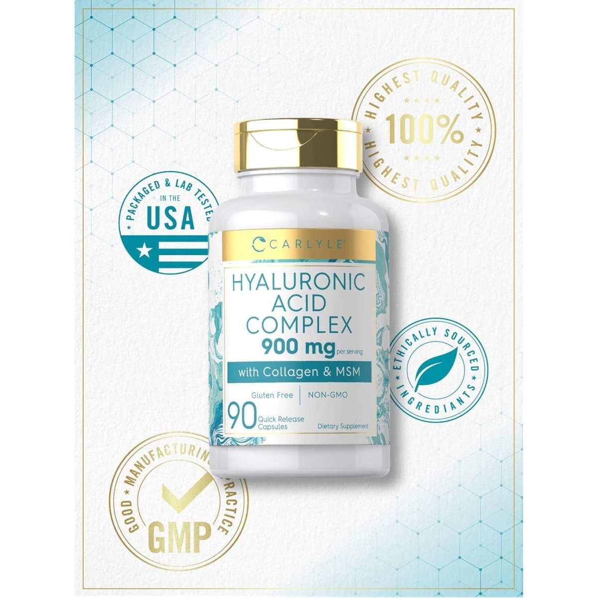 Carlyle Hyaluronic Acid Complex 900 Mg | with Collagen and MSM | 90 Capsules - Suppviv