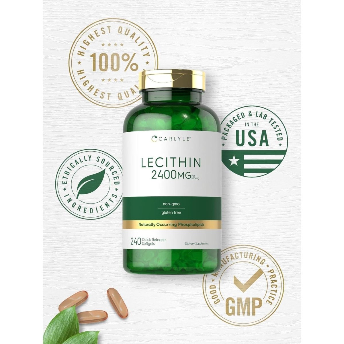 Carlyle Lecithin Supplement | 2400Mg | 240 Softgel Capsules | Phospholipid for Men & Women - Suppviv