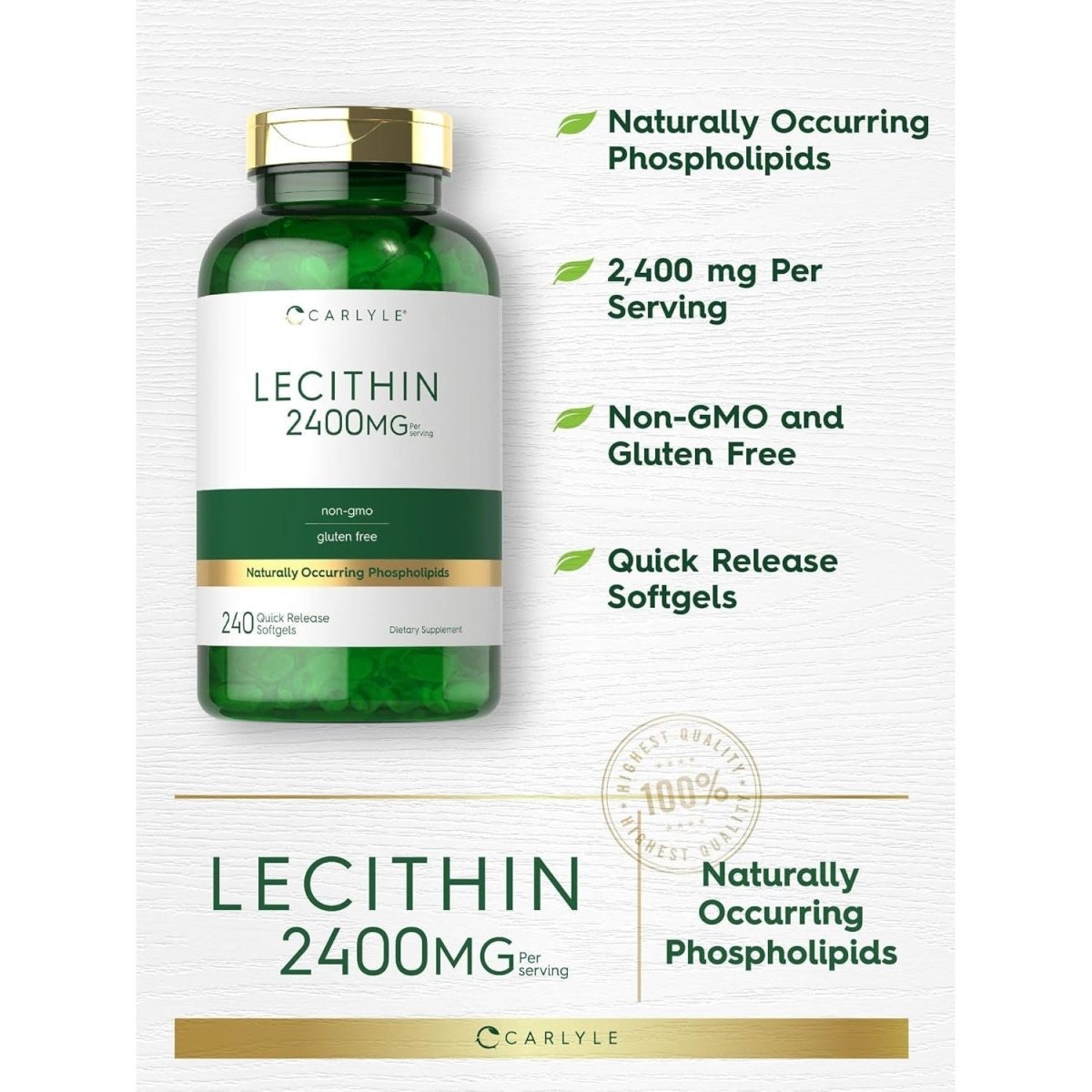 Carlyle Lecithin Supplement | 2400Mg | 240 Softgel Capsules | Phospholipid for Men & Women - Suppviv