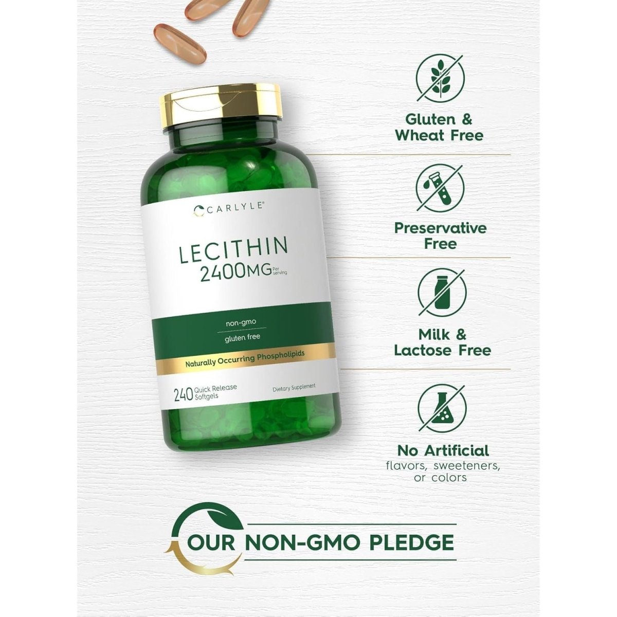 Carlyle Lecithin Supplement | 2400Mg | 240 Softgel Capsules | Phospholipid for Men & Women - Suppviv