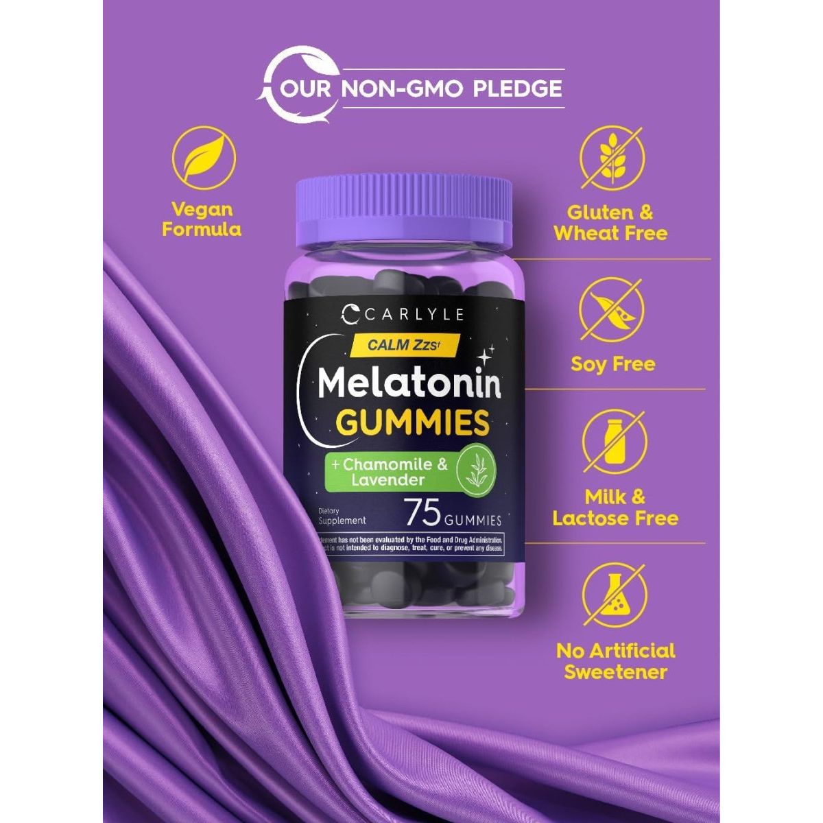 Carlyle Melatonin 3Mg Gummies - with Chamomile and Lavender Extract 75 Count - Suppviv
