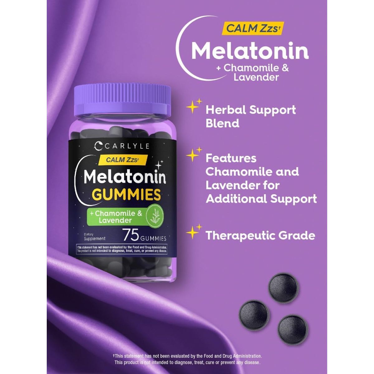 Carlyle Melatonin 3Mg Gummies - with Chamomile and Lavender Extract 75 Count - Suppviv