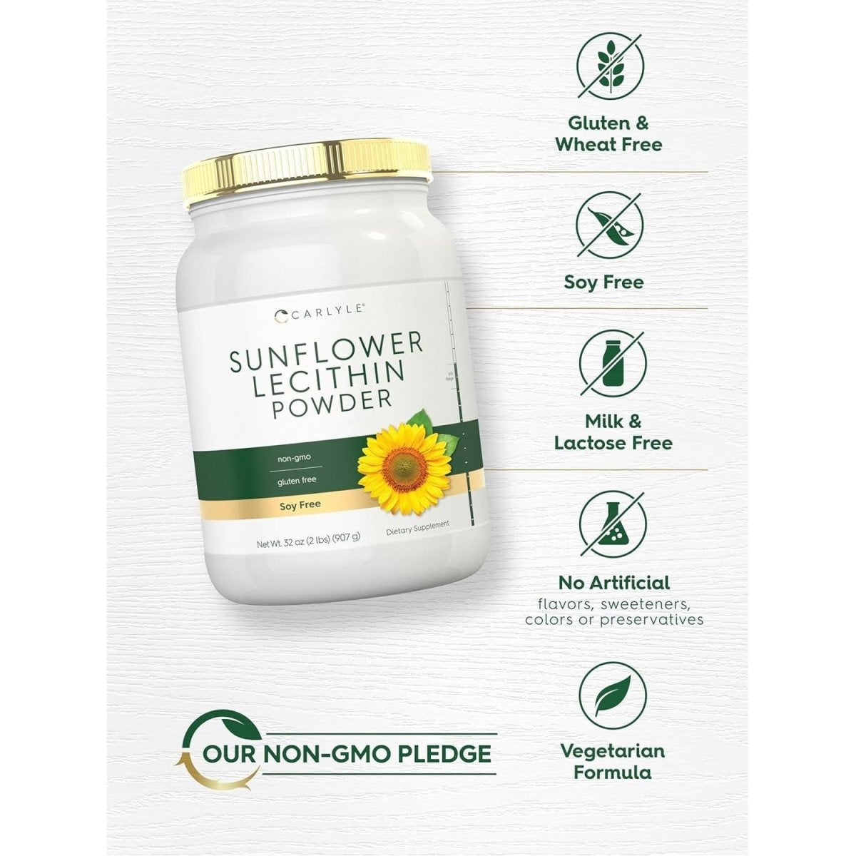 Carlyle Sunflower Lecithin Powder | 2 Pounds | Unflavored | Naturally Occurring Phosphatidylcholine - Suppviv