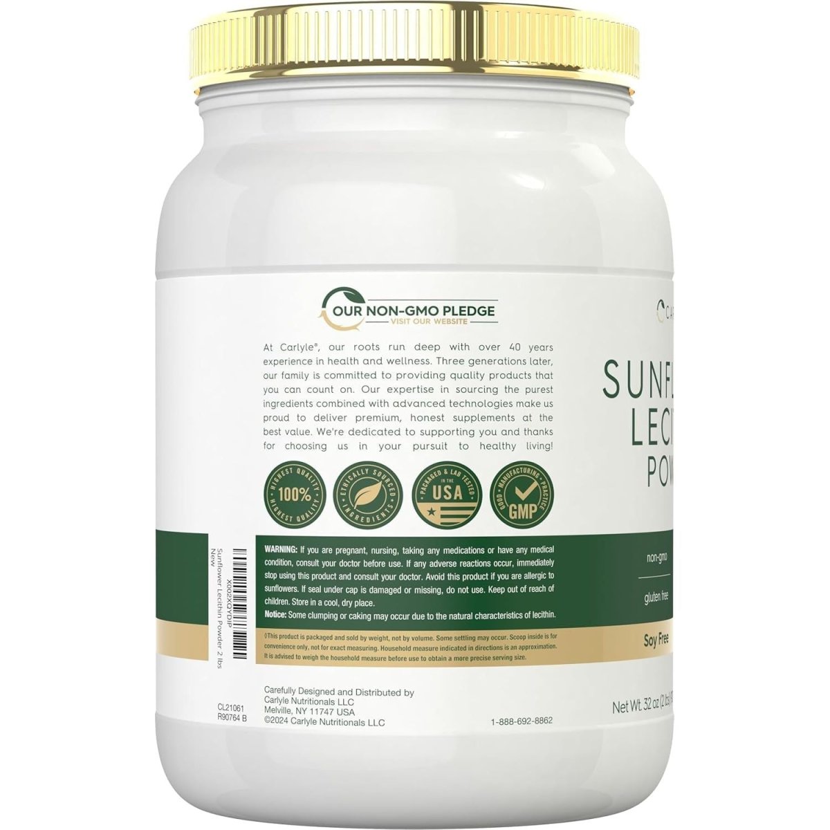Carlyle Sunflower Lecithin Powder | 2 Pounds | Unflavored | Naturally Occurring Phosphatidylcholine - Suppviv