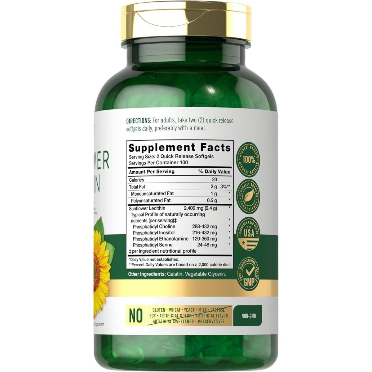 Carlyle Sunflower Lecithin Softgel Capsules | 2400Mg | 200 Count | Rich in Phosphatidyl Choline - Suppviv
