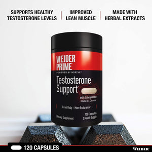Weider Prime Low T Support - KSM 66 Ashwagandha - Improve Energy, Lean Body Mass - 2 Month Supply