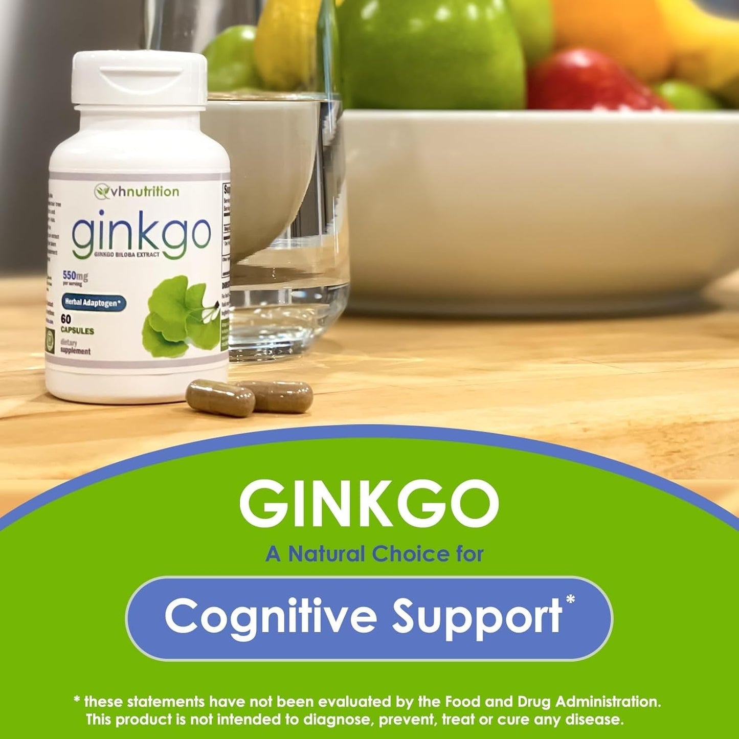 VH Nutrition Ginkgo BILOBA | 550Mg Standardized Extract Supplements | Cognitive and Memory Support* | 60 Capsules