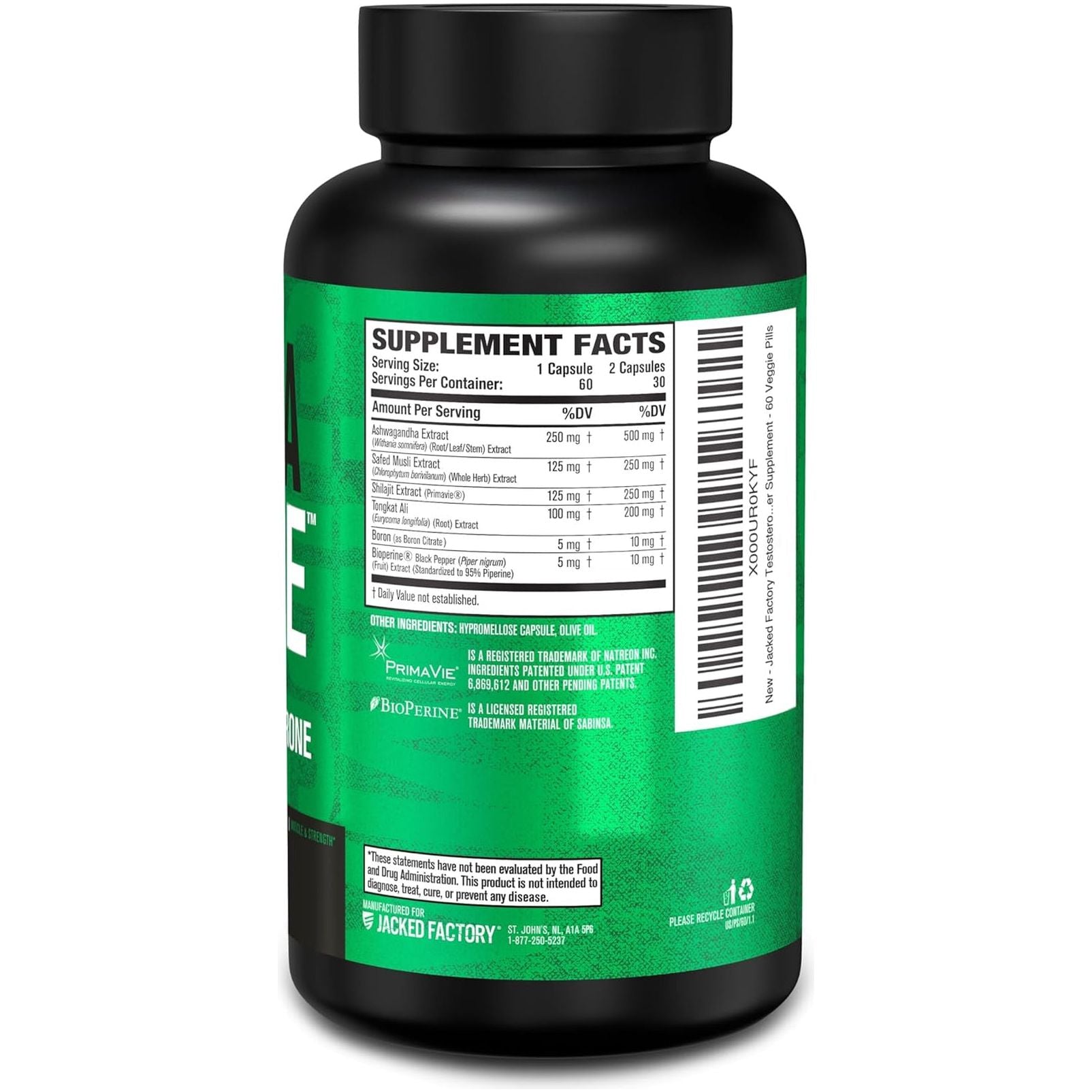 Jacked Factory Testosterone Booster for Men PRIMASURGE - W/Tongkat Ali, Primavie, Ashwagandha 60 Pills