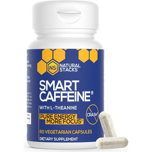 NATURAL STACKS Smart Caffeine Pills - 100Mg Caffeine + 200Mg L-Theanine Supplement 60 Capsules