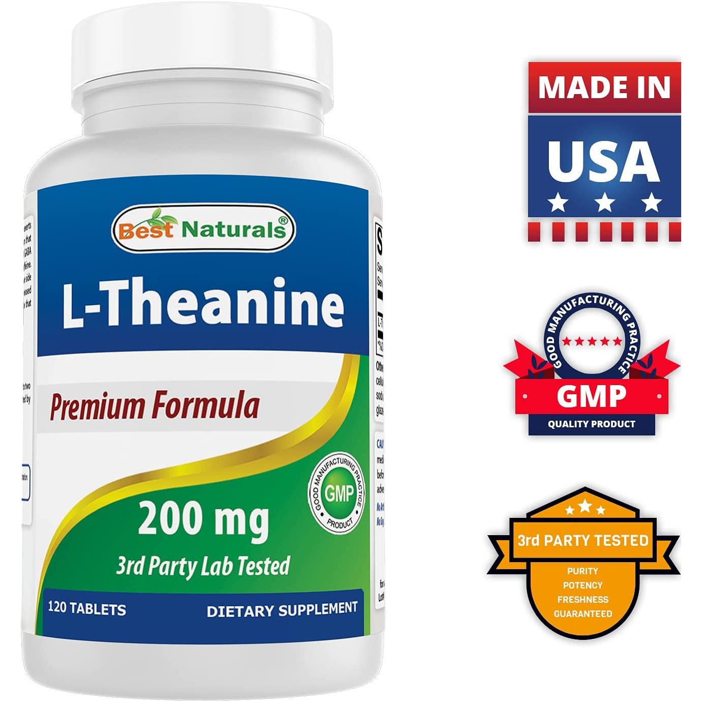 Best Naturals L-Theanine 200Mg per Tablet - Promotes Relaxation without Drowsiness - 120 Vegetarian Tablets