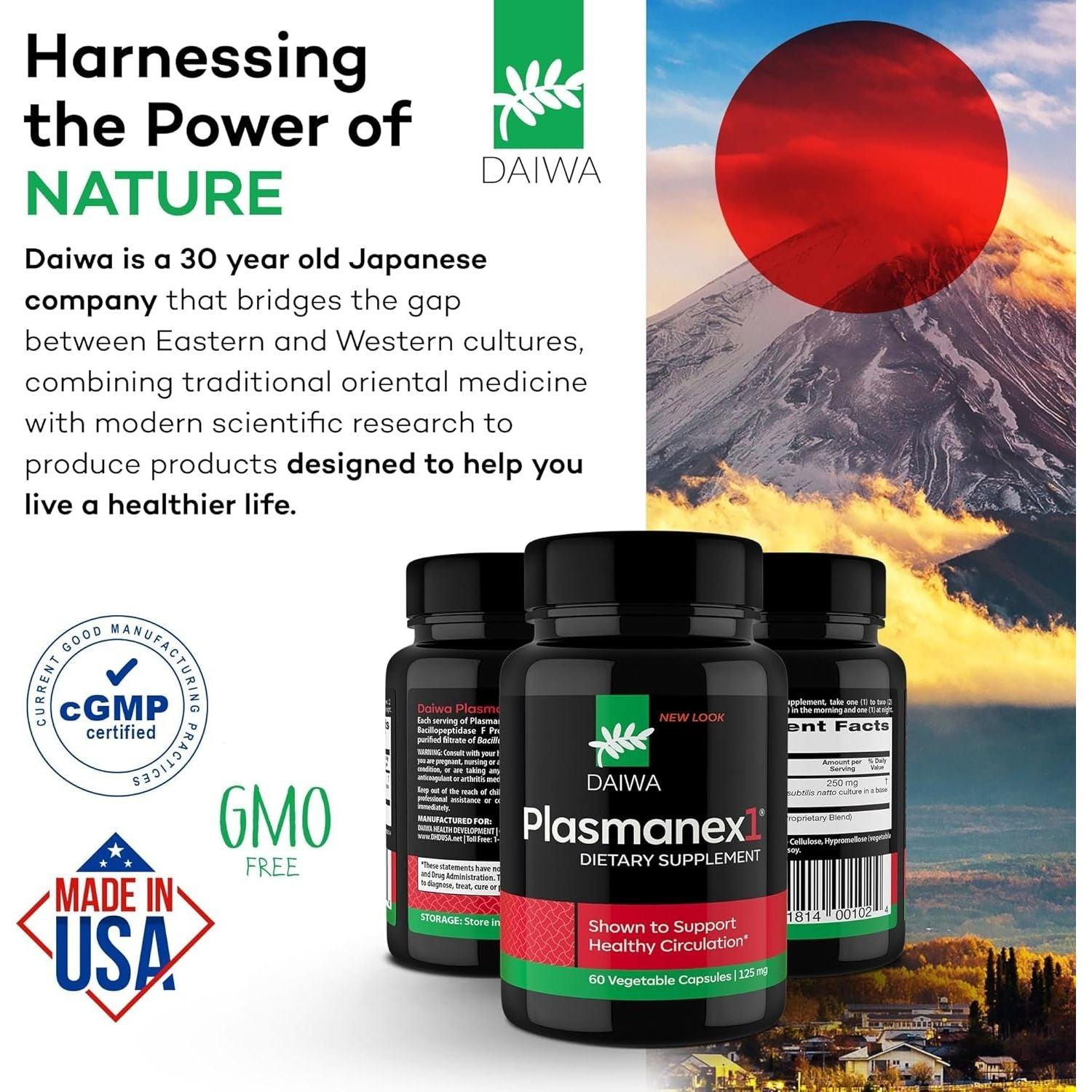 Daiwa Plasmanex 1 - Blood and Vein Circulation Supplements – 60 Vegan Capsules.