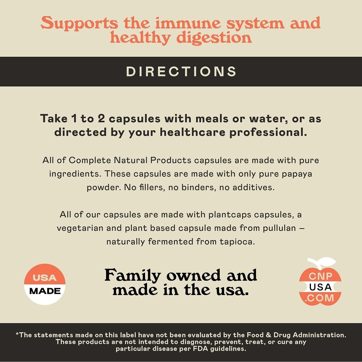 Complete Natural Products Organic Papaya Enzymes & Papain Enzyme Capsules - 500Mg 100 Pills,