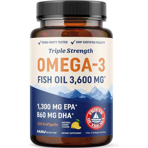 Triple Strength Omega 3 Fish Oil 3600 Mg | EPA & DHA | 2100Mg  120 Count