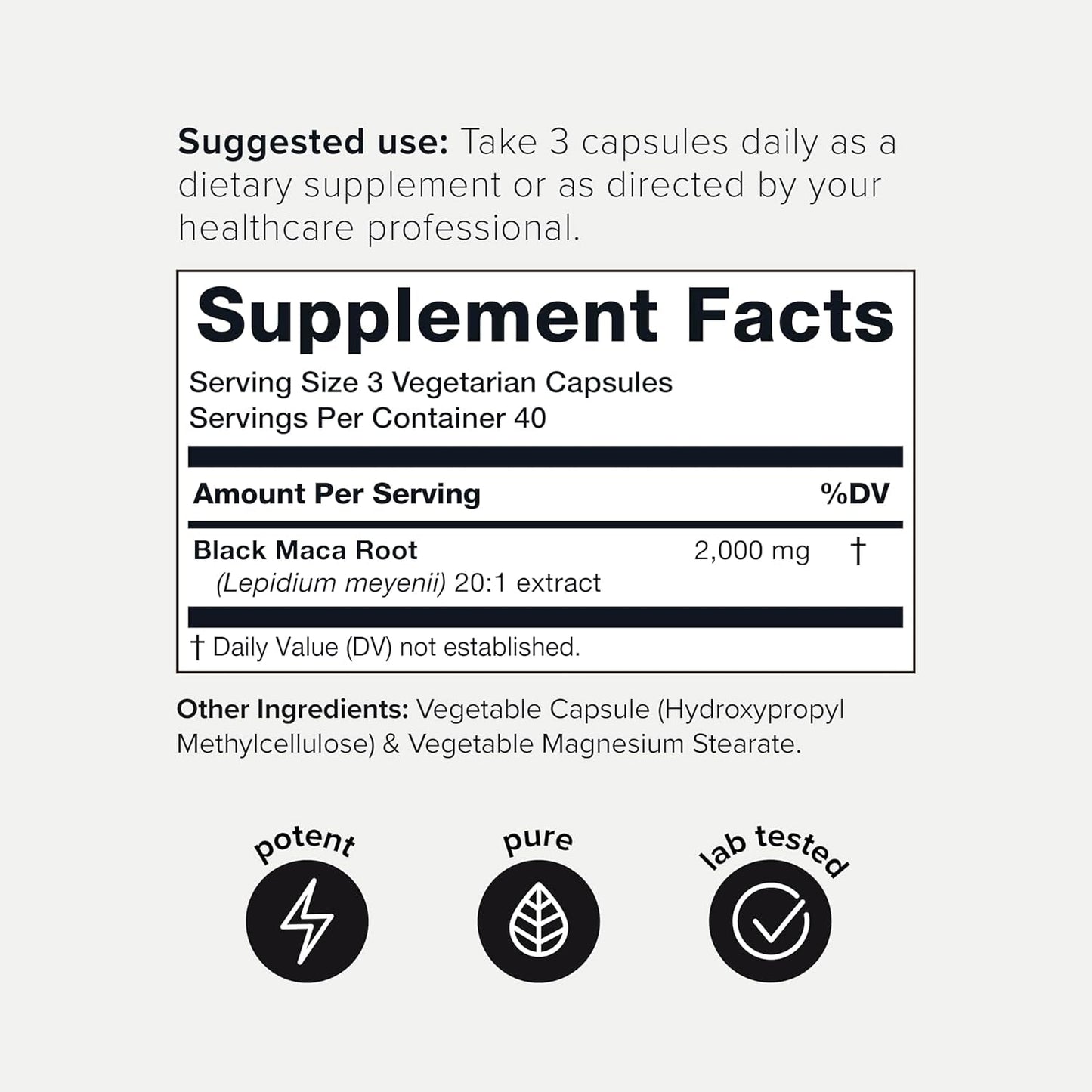 Black Maca Root - Ultra High Potency 20:1 Extract - Single Origin, Wildcrafted & Highly Concentrated -  120 Capsules