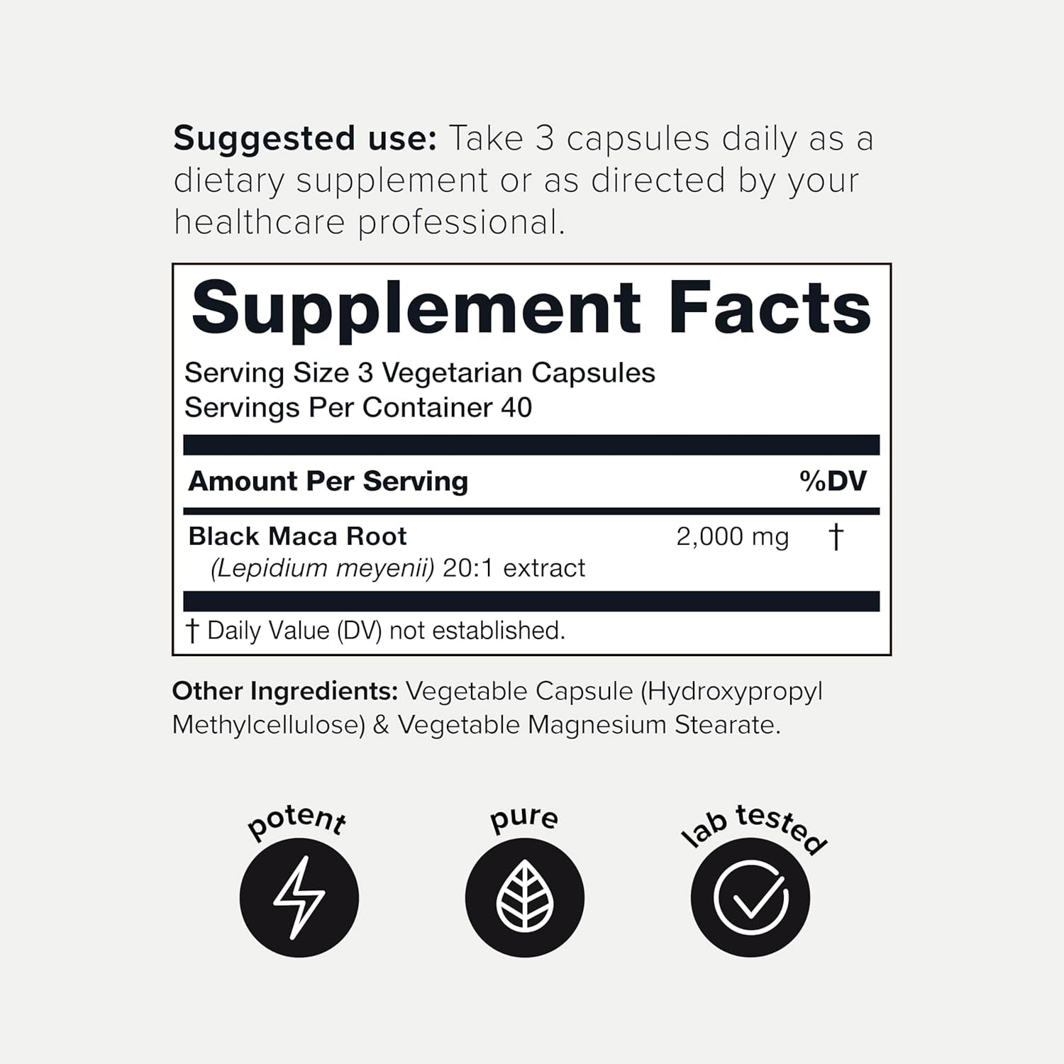 Black Maca Root - Ultra High Potency 20:1 Extract - Single Origin, Wildcrafted & Highly Concentrated -  120 Capsules