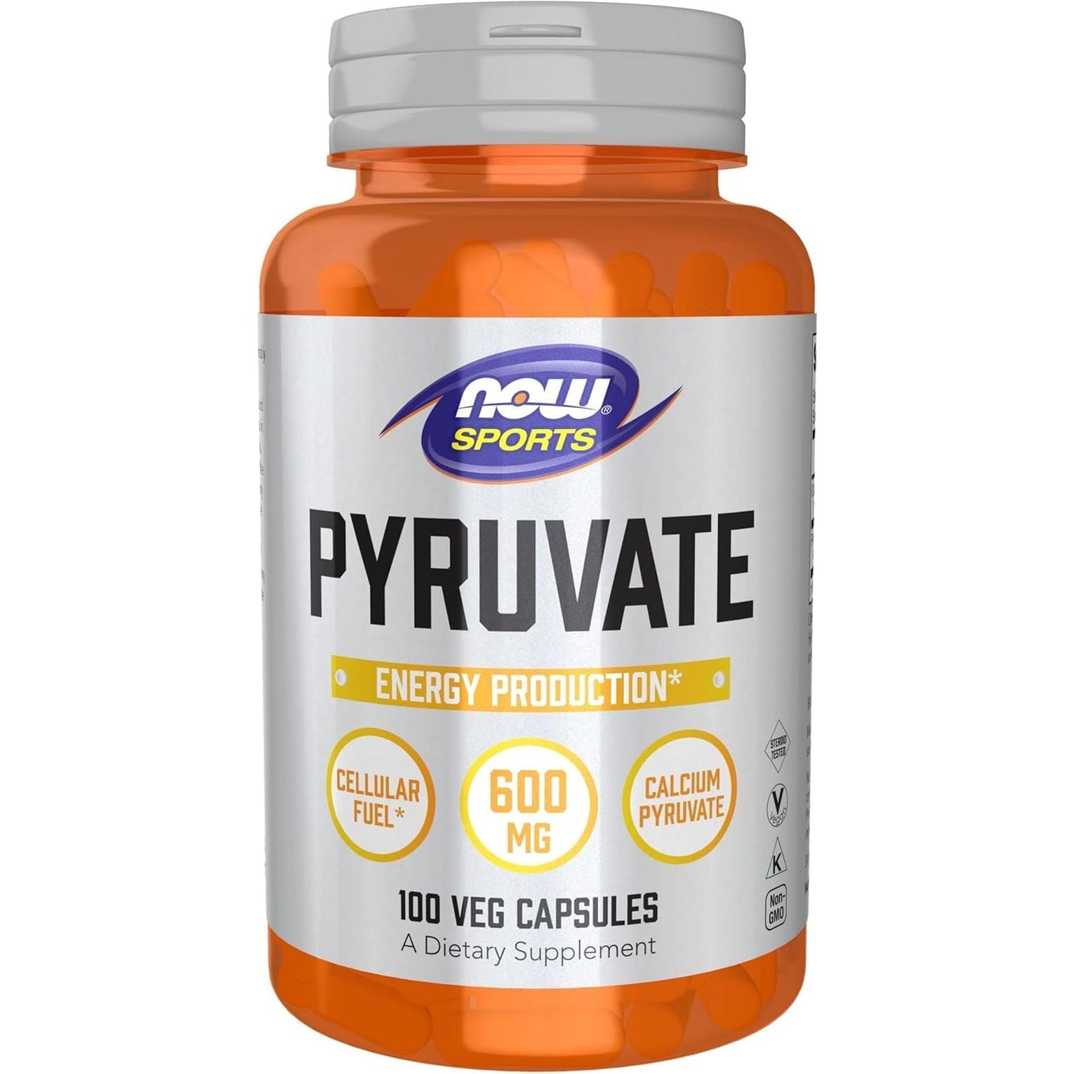 NOW Foods Sports Nutrition, Pyruvate (Pyruvic Acid) 600 Mg, Energy Production*, 100 Veg Capsules