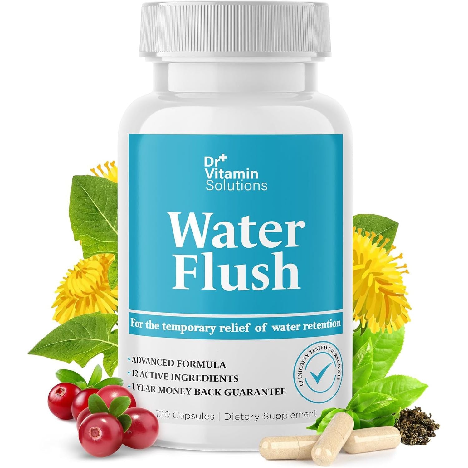 Dr Vitamins Diuretic Water Pills for Weight Control - Instant Natural Relief from Bloat and Swelling 120 Caps