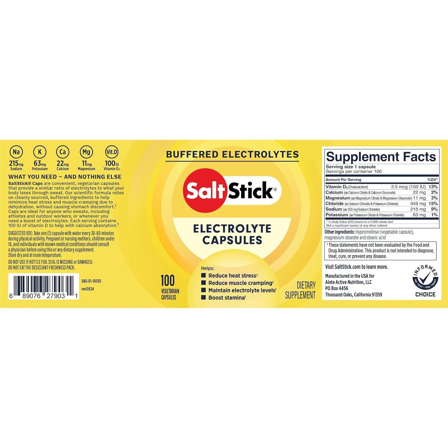 Saltstick Electrolyte Capsules with Vitamin D | Salt Pills with Electrolytes 100 Count