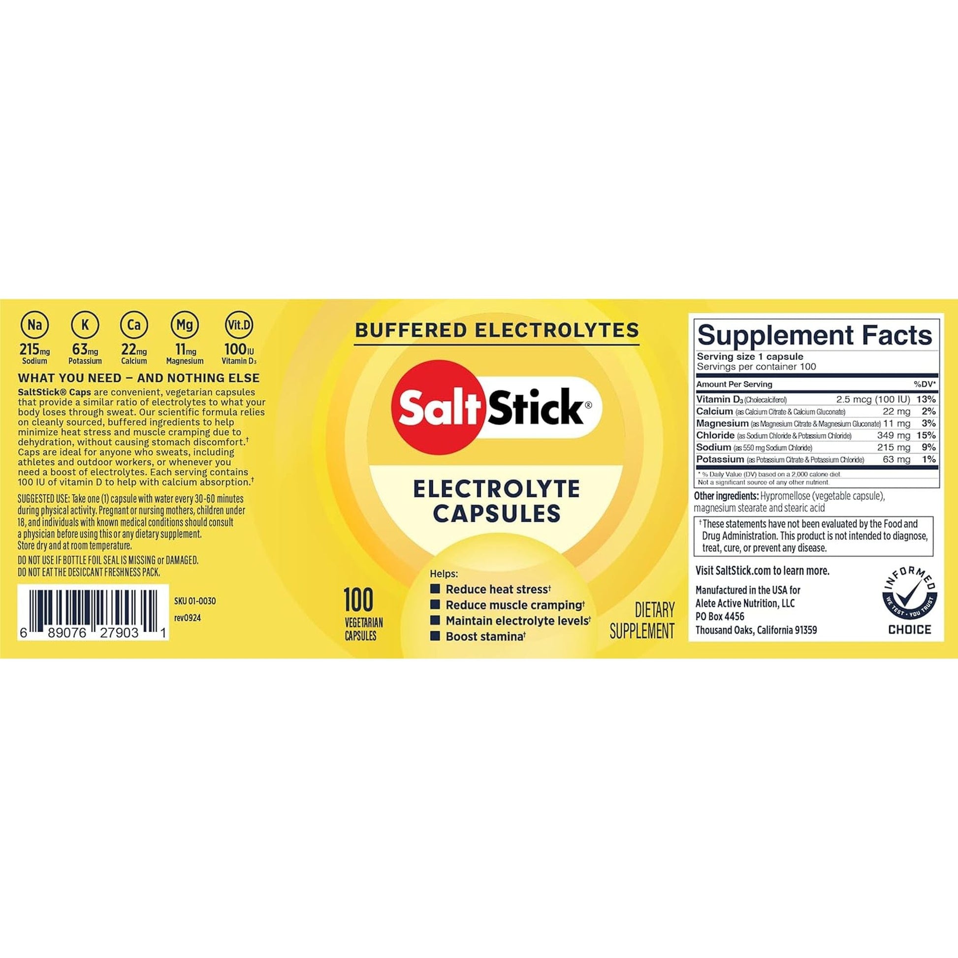 Saltstick Electrolyte Capsules with Vitamin D | Salt Pills with Electrolytes 100 Count