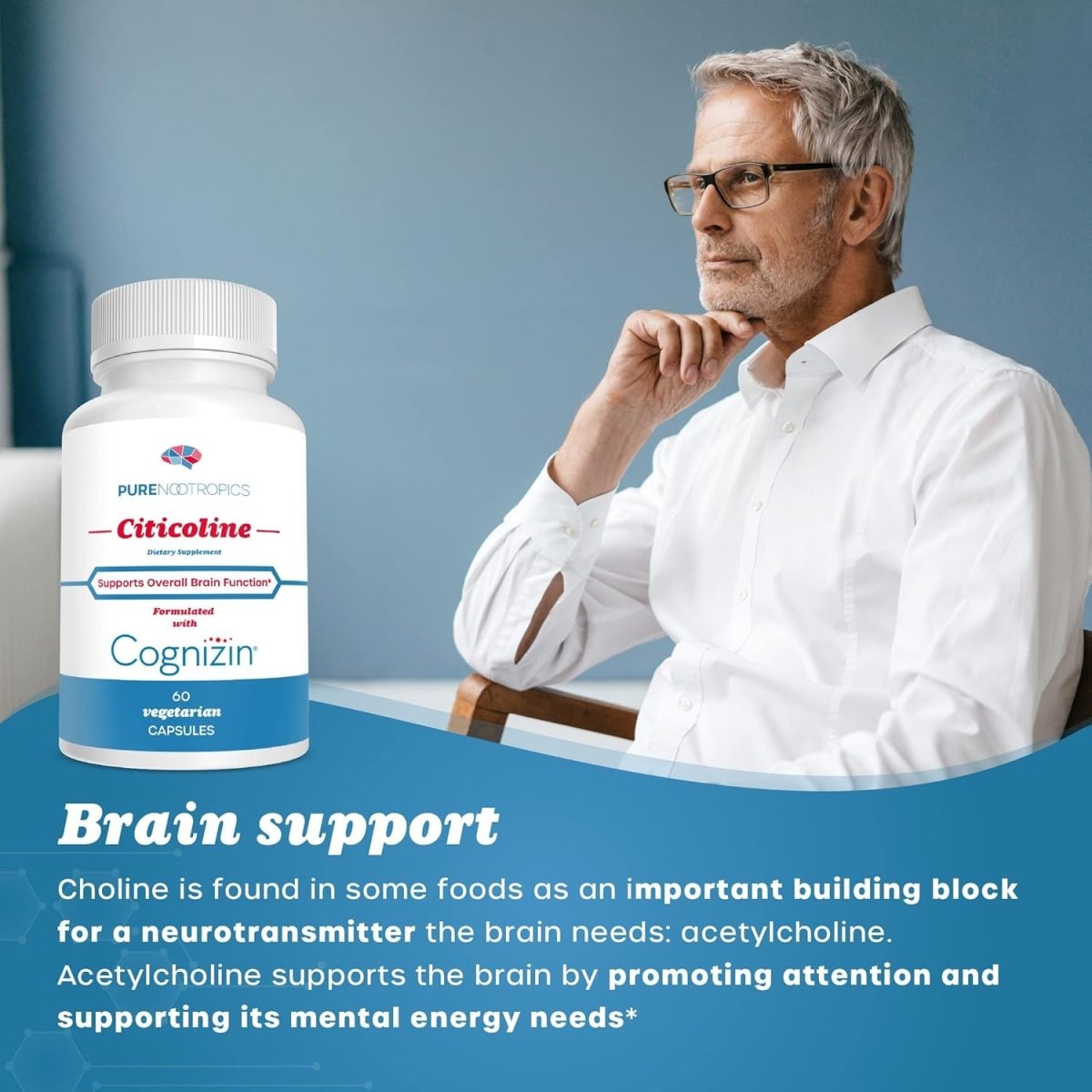CDP Choline (Citicoline) 300 Mg | 60 Veg Cap| Supports Cognitive Function and Performance, Memory, Attention and Brain Health - Suppviv