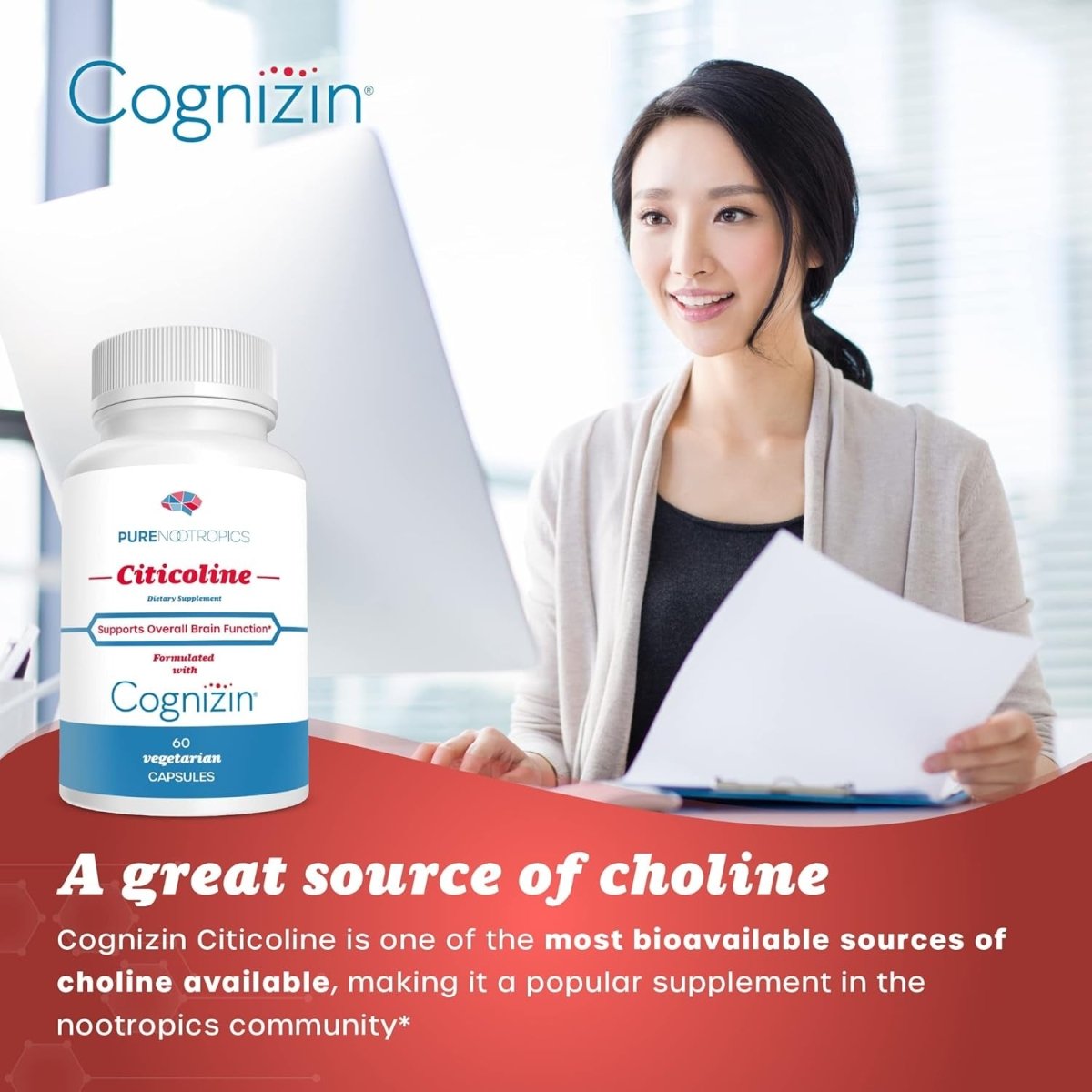 CDP Choline (Citicoline) 300 Mg | 60 Veg Cap| Supports Cognitive Function and Performance, Memory, Attention and Brain Health - Suppviv