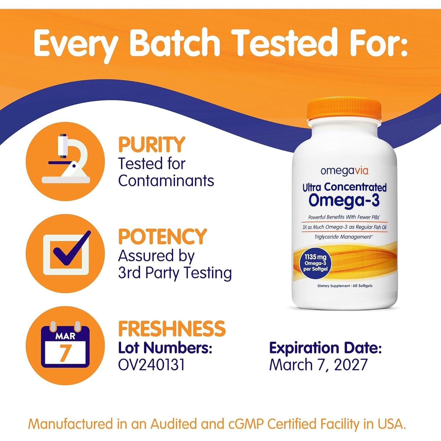 Omegavia Ultra Concentrated Omega 3 Fish Oil Burpless, 60 Softgels, 1135 Mg