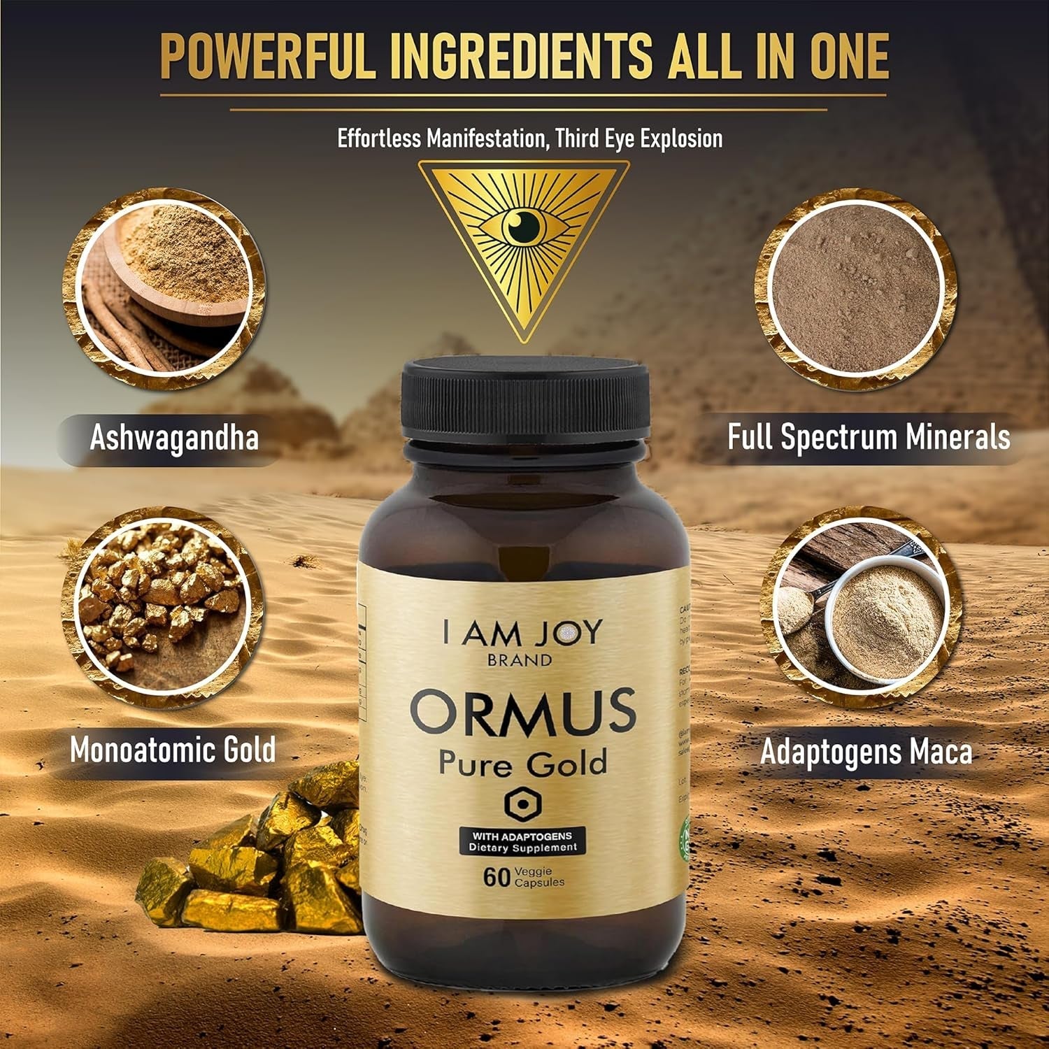 Ormus Gold Capsules Monoatomic Elements with Adaptogens Maca and Ashwaganda - 60 Vegan Capsules