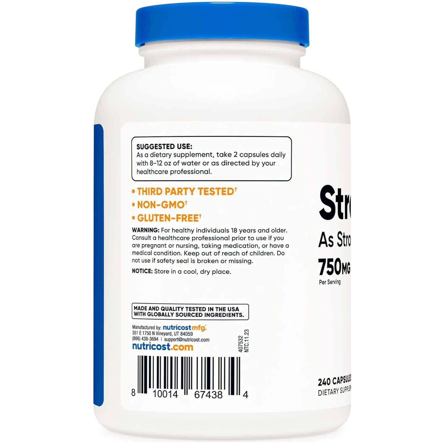 Nutricost Strontium Capsules 750Mg, 240 Capsules - Vegetarian, Non-Gmo, Gluten Free