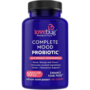 Lovebug Complete | 10 Clinically Studied Probiotic Strains & Patented Organic Ashwagandha for Cortisol and Serotonin Support 30 Count