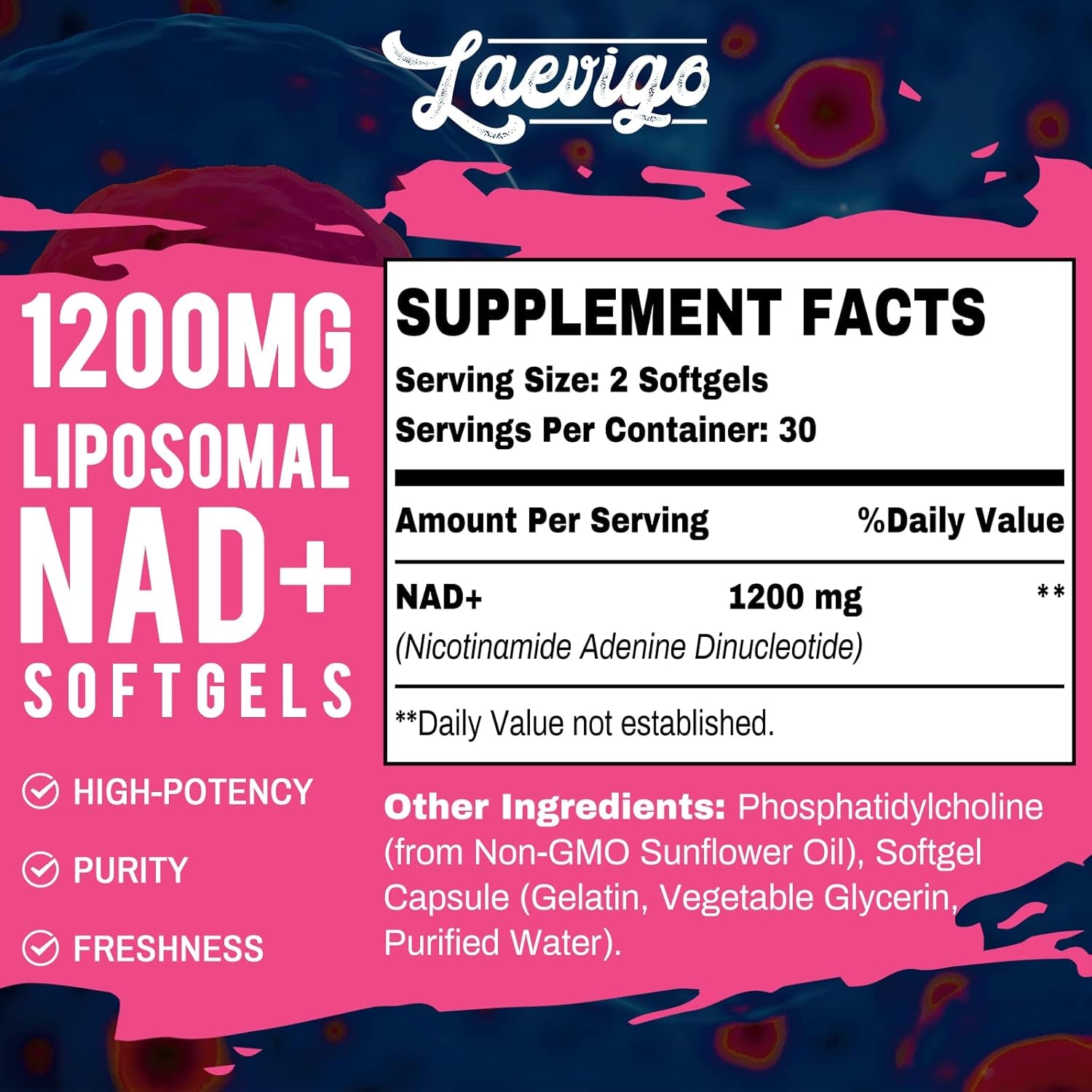 1200Mg Liposomal NAD+ Supplement, Enhanced Absorption, Boosting NAD+ 60 Softgels