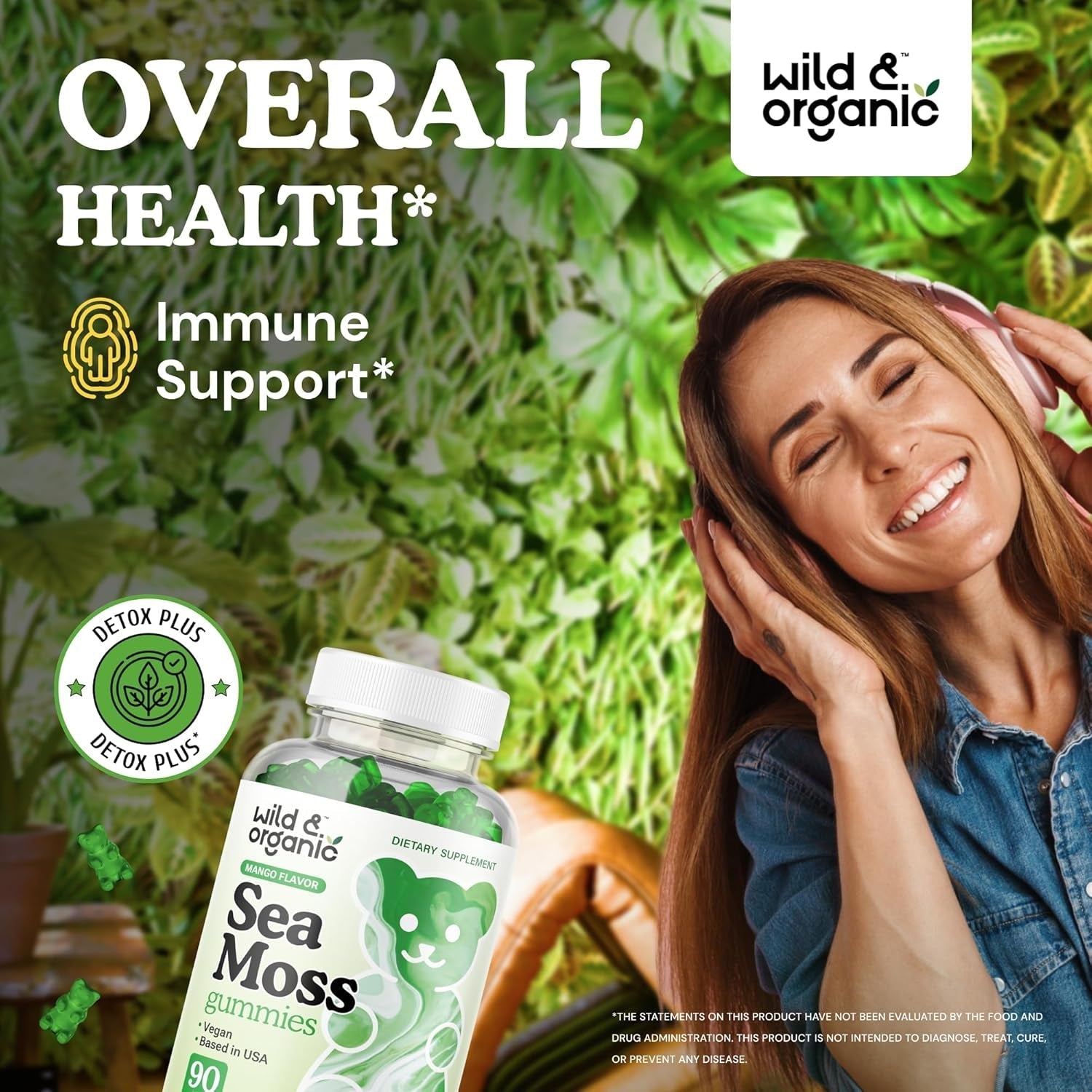 Wild & Organic Irish Sea Moss Gummies 1600 Mg for Overall Support - Chondrus Crispus - 90 Vegan