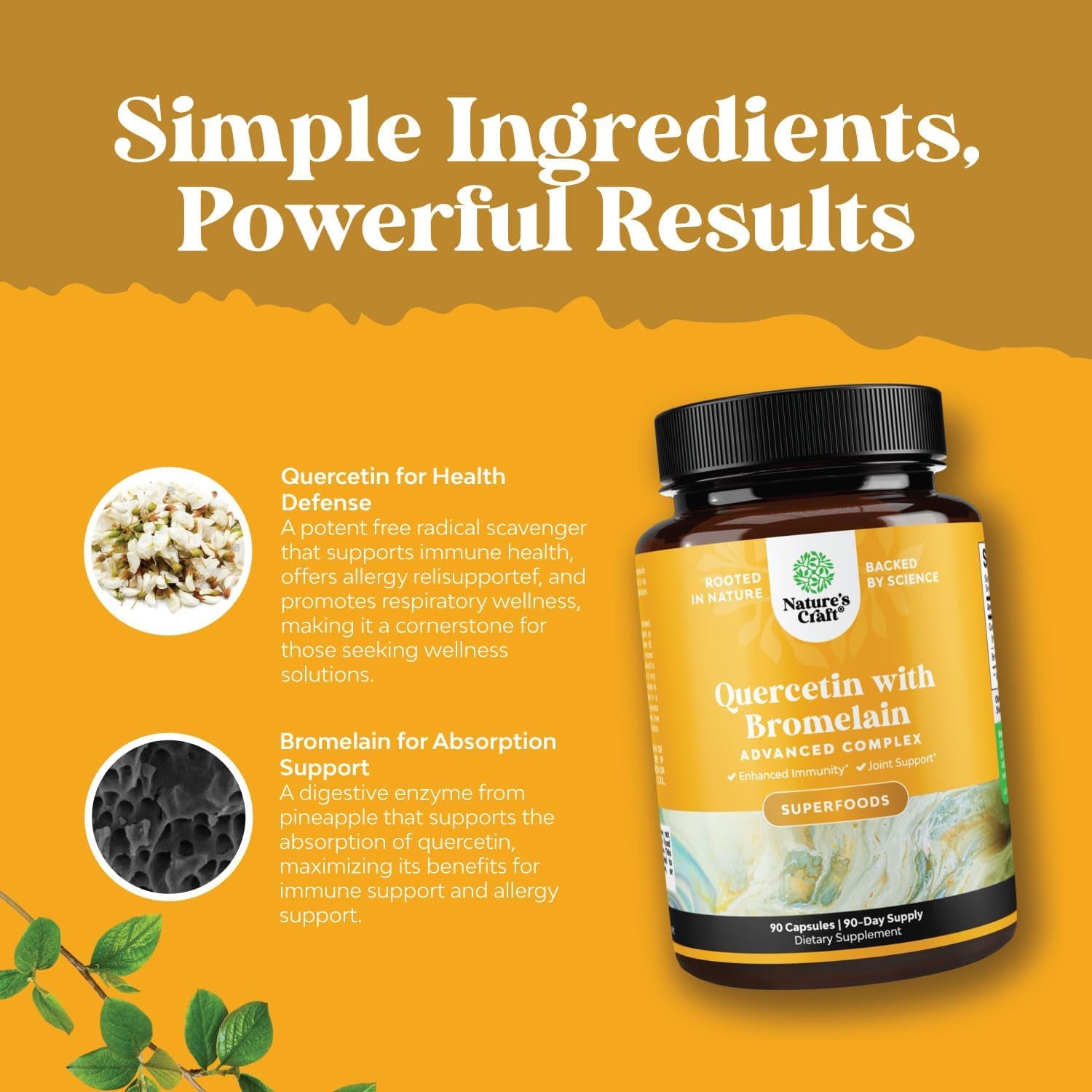 Pure Quercetin with Bromelain Supplement for Immunity - 90 Count