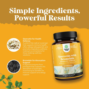 Pure Quercetin with Bromelain Supplement for Immunity - 90 Count