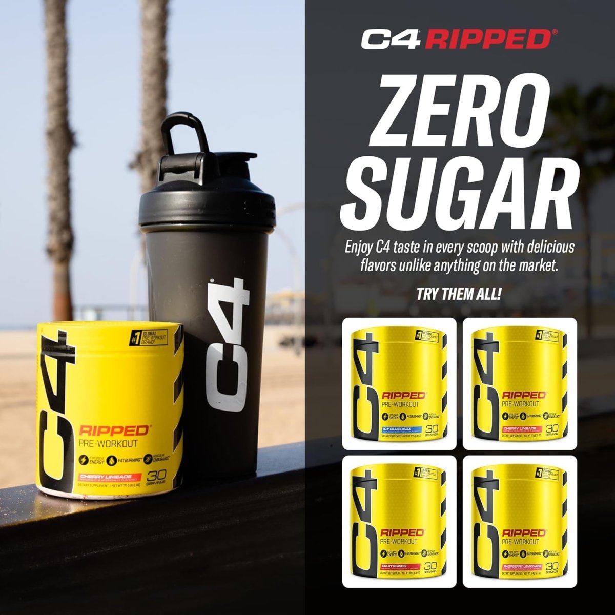 Cellucor C4 Ripped Pre Workout Powder for Energy, Beta Alanine, Sugar Free 150Mg Caffeine - ICY Blue Razz - 30 Servings - Suppviv