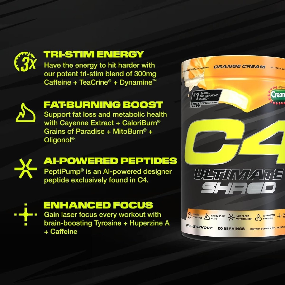 Cellucor C4 Ultimate Shred Pre Workout Powder,Cayenne Extract+300Mg Caffeine+Teacrine+Dynamine 20 Servings - Suppviv