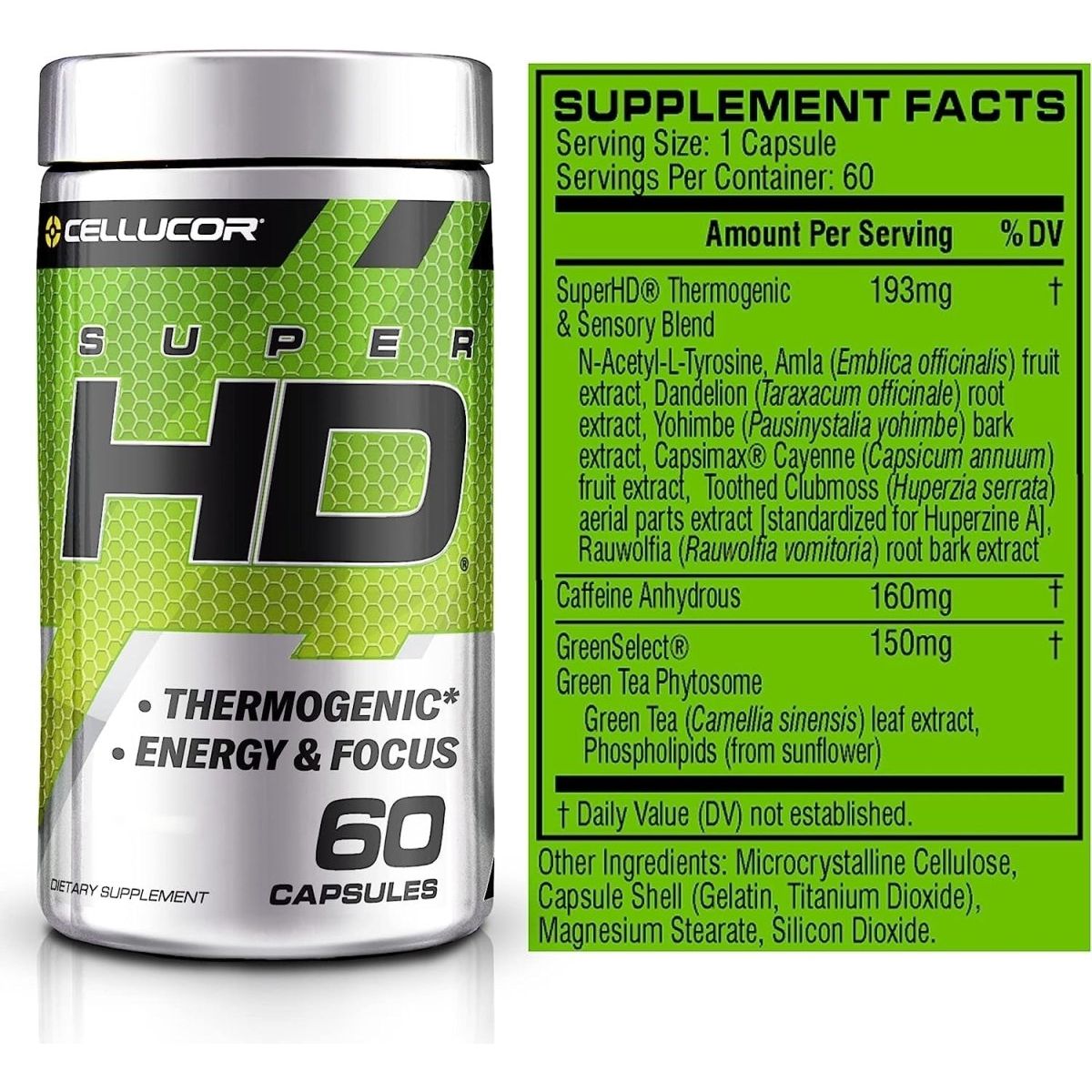 Cellucor Super HD for Men & Women - Enhance Focus and Increase Energy - Capsimax, Green Tea Extract 60 Servings - Suppviv