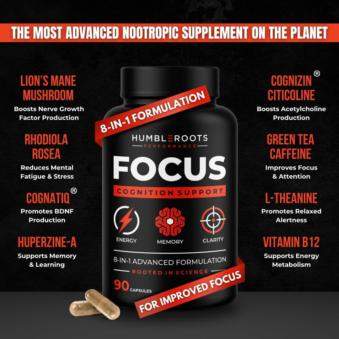 8-IN-1 All-Natural Nootropic Supplement for Focus, Energy, & Memory Support