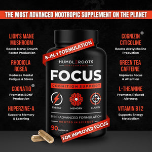 8-IN-1 All-Natural Nootropic Supplement for Focus, Energy, & Memory Support