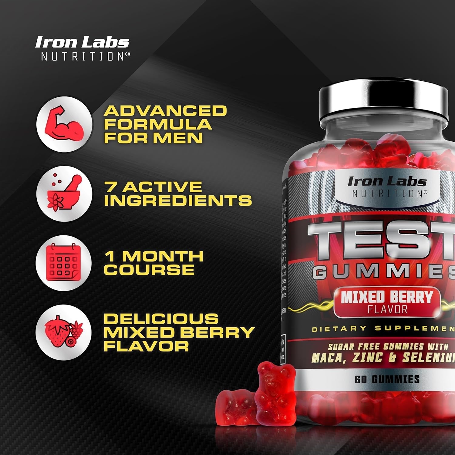 Iron Labs Nutrition Testo Gummies for Men (60 Gummies) - Mixed Berry Flavor