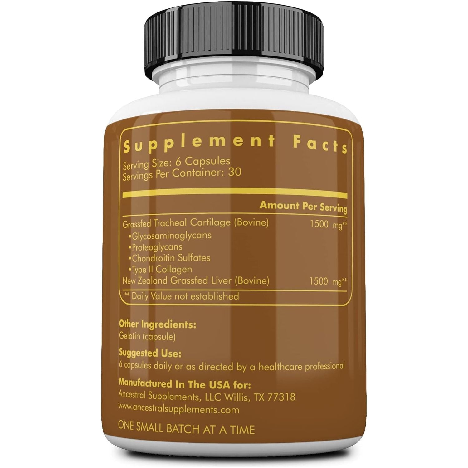 Ancestral Supplements Grass Fed Beef Tracheal Cartilage Supplement with Liver, 3000Mg for Immune Health and Joint Support 180 Capsules