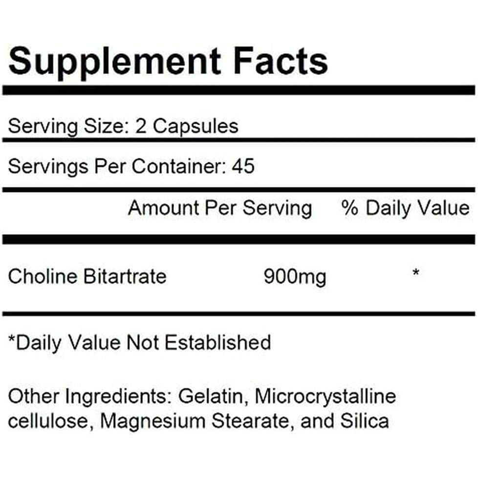 Choline Bitartrate 900Mg per Serving 90 Capsules KRK SUPPLEMENTS - Suppviv