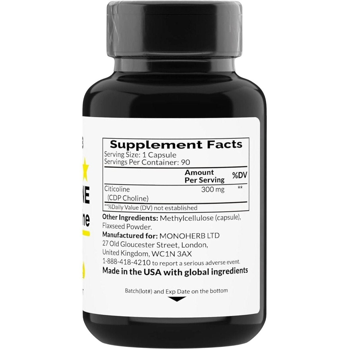 Citicoline CDP Choline 300 Mg per Capsule - 90 Vegetarian Capsules - Suppviv