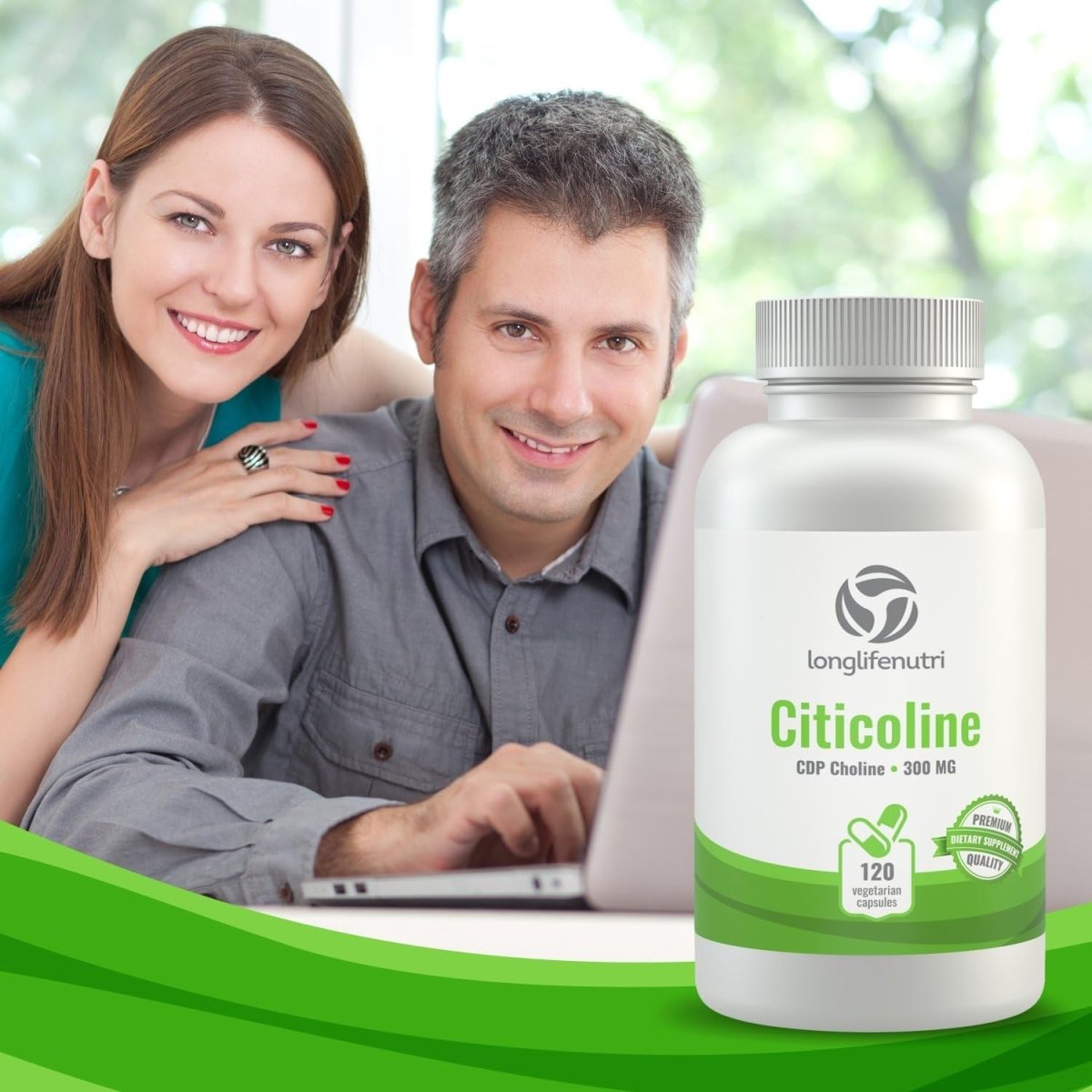 Citicoline CDP Choline 300Mg - Brain Booster for Enhanced Focus & Clarity - 120 Veggie Capsules - Made in USA - Suppviv