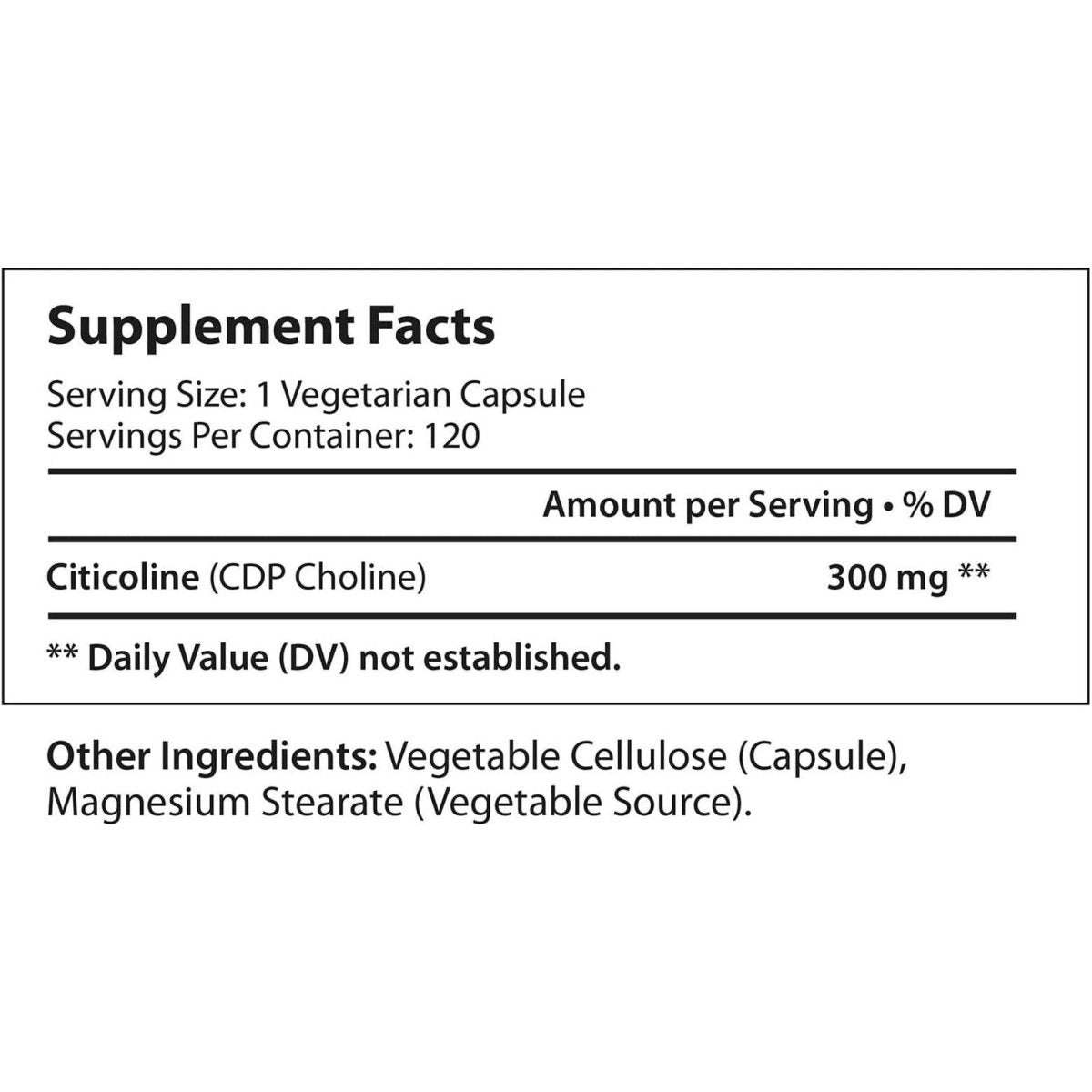 Citicoline CDP Choline 300Mg - Brain Booster for Enhanced Focus & Clarity - 120 Veggie Capsules - Made in USA - Suppviv