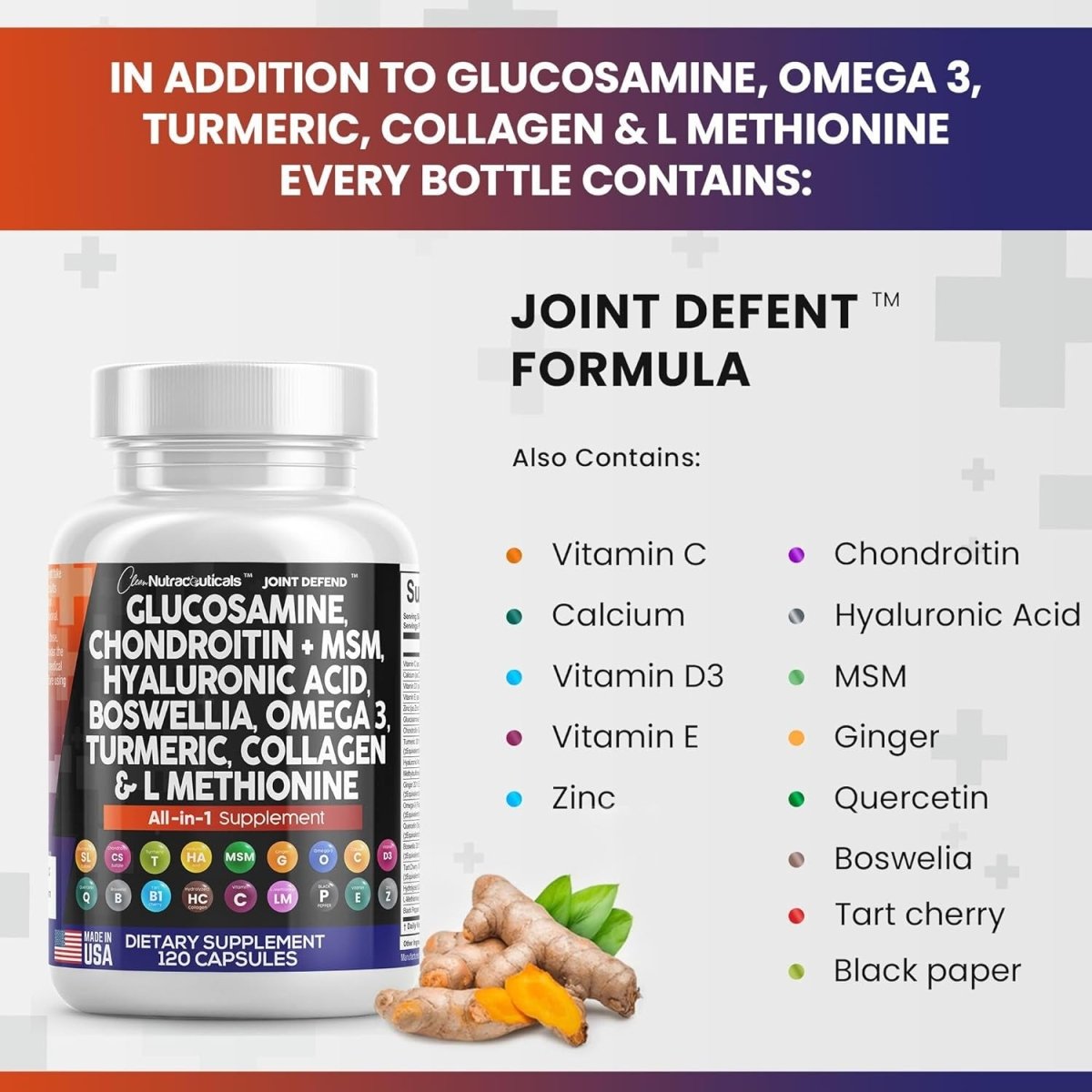 Clean Nutraceuticals Glucosamine Chondroitin Joint Support Omega 3 120 Count - Suppviv