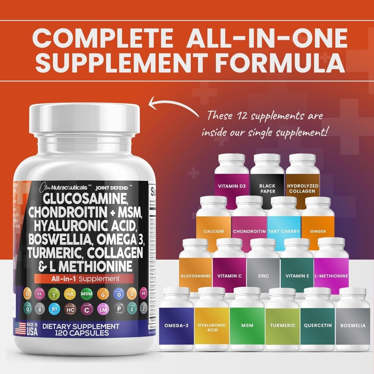 Clean Nutraceuticals Glucosamine Chondroitin Joint Support Omega 3 120 Count - Suppviv